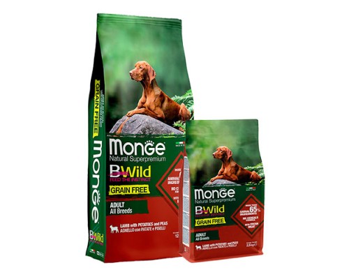 Monge Dog GRAIN FREE Adult Agnello корм для собак всех пород Ягненок, 12кг