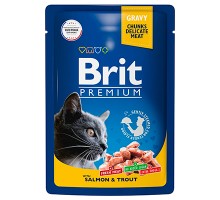 Brit Premium пауч для кошек Кусочки в соусе Лосось и форель, 85гр