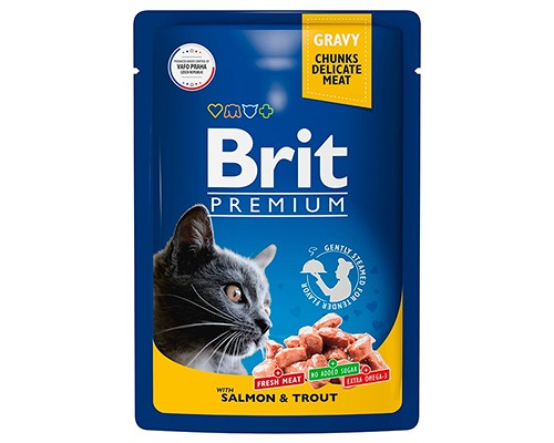 Brit Premium пауч для кошек Кусочки в соусе Лосось и форель, 85гр