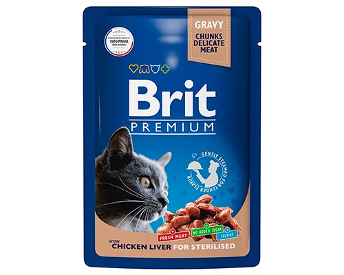 Brit Premium пауч для стерил. кошек Кусочки в соусе Куриная печень, 85гр