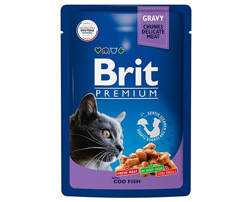 Brit Premium пауч для кошек Кусочки в соусе Треска, 85г