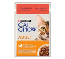 Cat Chow д/к. Adult с говядиной и баклажанами в желе, пауч 85г