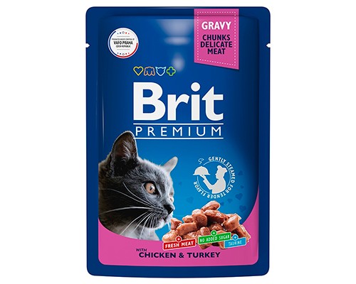 Brit Premium пауч для кошек Кусочки в соусе Курица и индейка, 85г