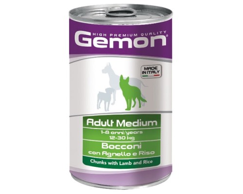 Gemon Dog Medium д/с.ср.п. кусочки ягненка с рисом, 1250г
