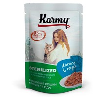 Karmy Sterilized cat Лосось, мясные кусочки в соусе пауч 80г