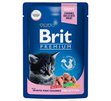 Brit Premium пауч для котят Кусочки в соусе Белая рыба, 85г