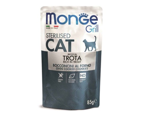 Monge Cat Grill Pouch д/к стерил итальянская форель, 85г