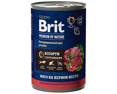 Brit Premium By Nature д/собак мясное ассорти с потрошками, кс 410г
