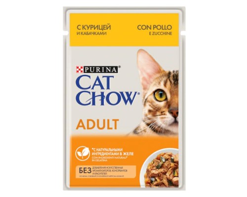 Cat Chow д/к. Adult с курицей и кабачками в желе, пауч 85г
