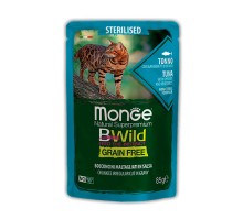 Monge Cat BWild GRAIN FREE д/стерил. кош. Тунец с креветками пауч, 85г