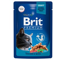 Brit Premium пауч для кошек Кусочки в соусе Цыпленок и перепелка, 85г