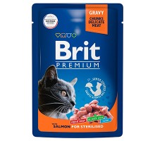 Brit Premium пауч для стерил. кошек Кусочки в соусе Лосось, 85г