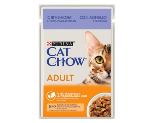 Cat Chow д/к. Adult с ягненком и зеленой фасолью в желе, пауч 85г