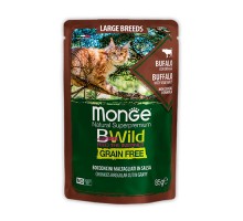 Monge Cat BWild GRAIN FREE д/котят и кош. крупных пород буйвол пауч,  85г