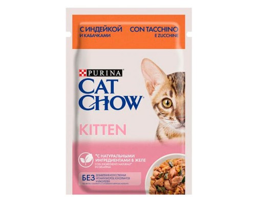 Cat Chow д/кот. Kitten с индейкой и кабачками в желе, пауч 85г
