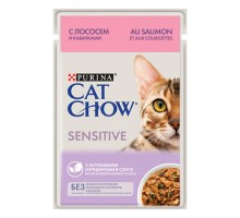 Cat Chow д/к. Sensitive с лососем и кабачками в соусе, пауч 85г