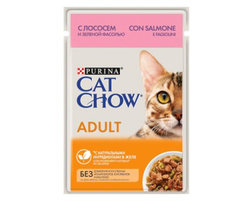 Cat Chow д/к. Adult с лососем и зеленой фасолью в желе, пауч 85г
