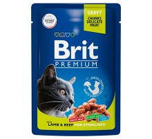 Brit Premium пауч для стерил. кошек Кусочки в соусе Ягненок и говядина, 85г