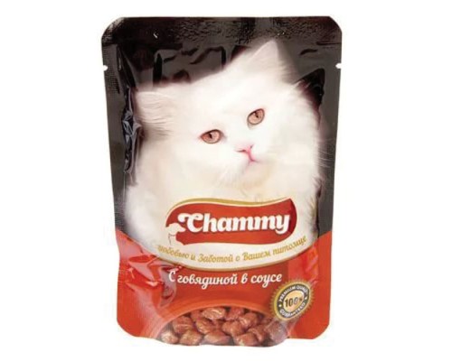 Chammy для кошек в соусе Говядина, 85 гр