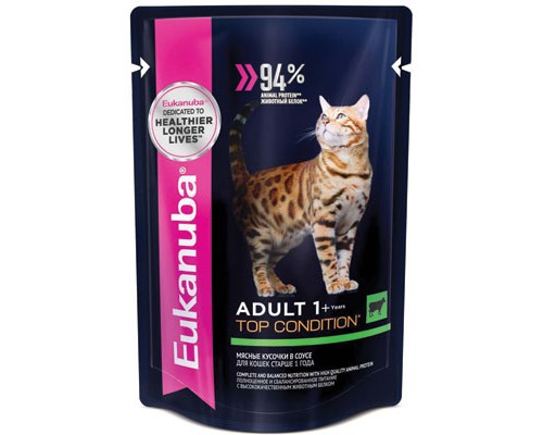 EUK Cat паучи для кошек с говядиной в соусе,  85г(1шт)