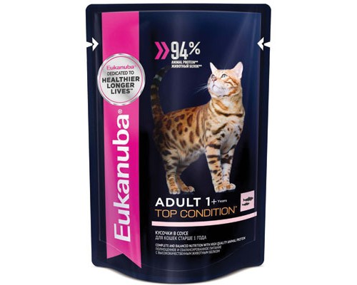 EUK Cat паучи для кошек с лососем в соусе, 85г (24шт.)