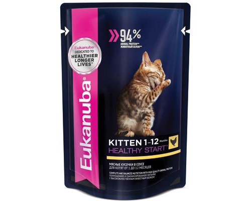 EUK Cat паучи для котят с курицей в соусе, 85г (1шт)