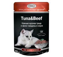 GINA Паучи для кошек Тунец/Говядина,  85г