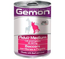 Gemon Dog Medium д/с.ср.п. кусочки говядины с печенью, 415г