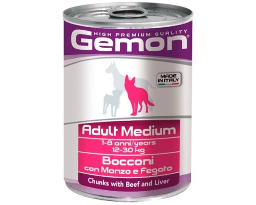 Gemon Dog Medium д/с.ср.п. кусочки говядины с печенью, 415г