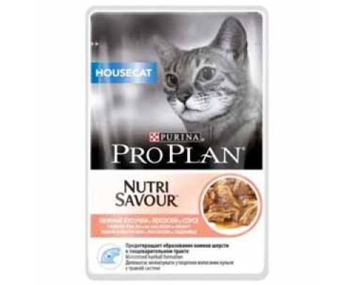 Pro Plan NUTRISAVOUR Housecat кусочки в соусе, лосось, пауч 85г, (1шт)