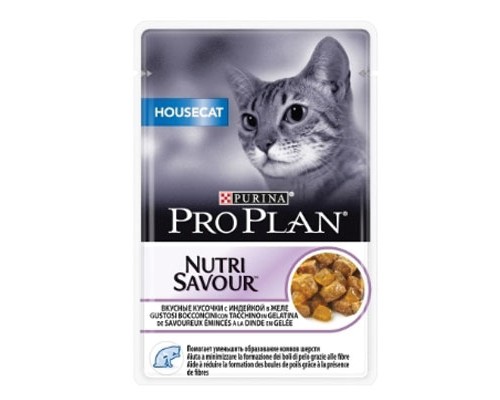 Pro Plan NUTRISAVOUR Housecat кусочки в желе, индейка, пауч 85г, (26шт)