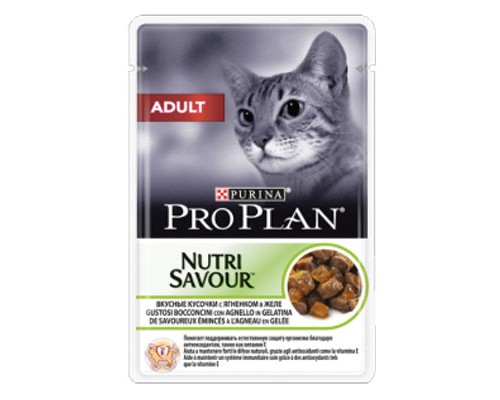 Pro Plan Nutrisavour Adult кусочки в желе, ягненок, пауч 85г, (1шт)