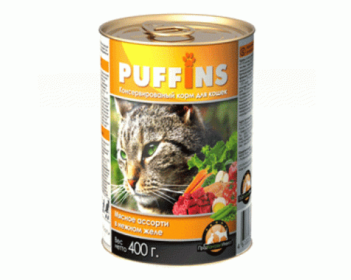 Puffins Мясное ассорти в желе для кошек, 415г