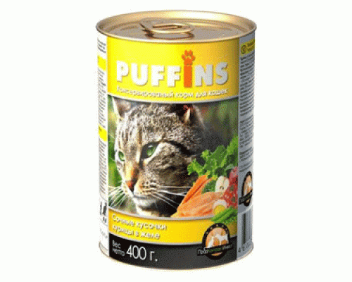 Puffins Курица в желе для кошек, 415г