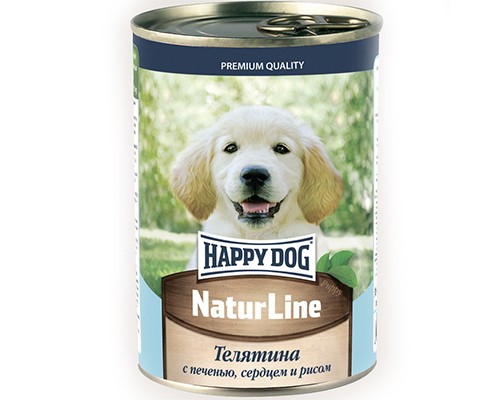 Happy dog д/щенков Телятина с печенью, сердцем и рисом, кс 410г