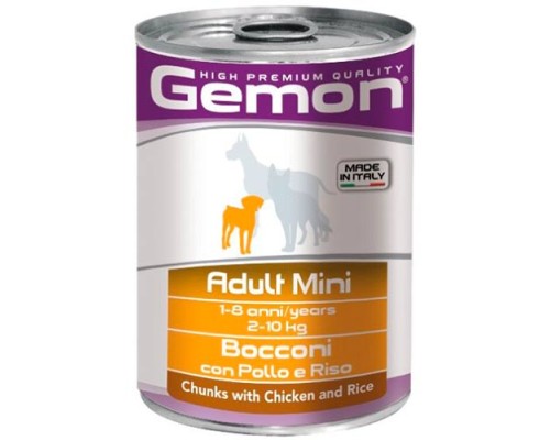 Gemon Dog Mini д/с.м.п. кусочки курицы с рисом, 415г