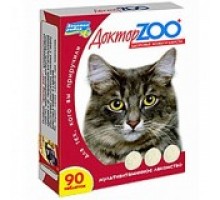 Доктор Зоо для кошек ЗДОРОВЬЕ КОЖИ И ШЕРСТИ с биотином, 90т.