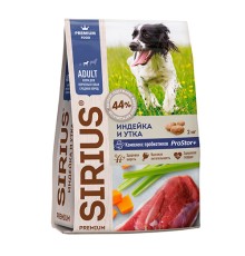 SIRIUS Сухой корм для собак средних пород Индейка и утка с овощами, 12кг