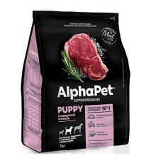 Alpha Pet SuperPremium для щенков и беременных собак средних пород Говядина и рис, 900г