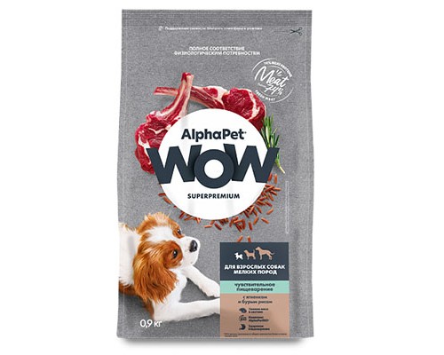 Alpha Pet WOW для собак мелких пород с чувств. пищеварением Ягненок и рис, 7кг