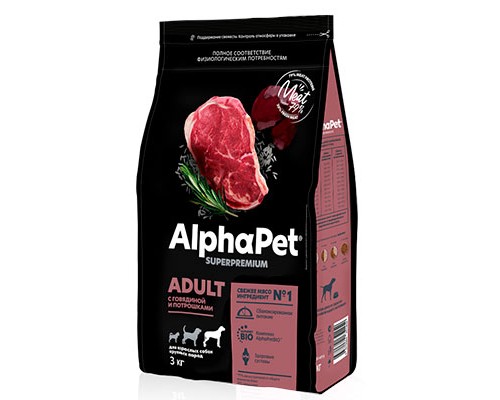 Alpha Pet SuperPremium для взрослых собак крупных пород Говядина и потрошки 3кг