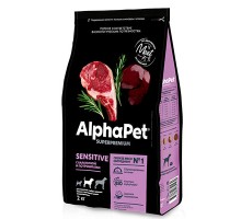 Alpha Pet SuperPremium для взрослых собак средних пород с чувств. пищеварением Баранина и потрошки 2кг