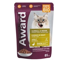 AWARD для выведения шерсти у взрослых домашних кошек в соусе с уткой пауч, 85г