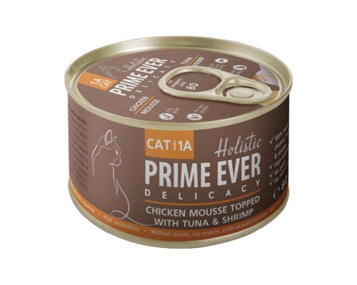 Prime Ever 1A Delicacy Мусс цыпленок с тунцом и креветками для кошек, 80г