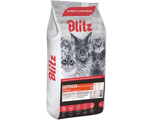 Blitz Classic Домашняя птица сухой корм для взрослых кошек, 2кг 