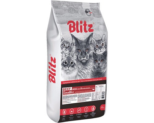 Blitz Sensitive Говядина сухой корм для взрослых кошек, 400г 