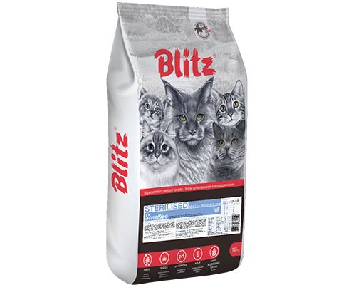 Blitz Sensitive с индейкой сухой корм для стерилизованных кошек, 400г
