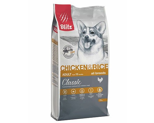 Blitz Classic с курицей и рисом сухой корм для собак всех пород, 2кг
