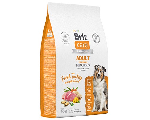 Brit Care Dog Adult M Dental Health, для собак средних пород Индейка 12кг