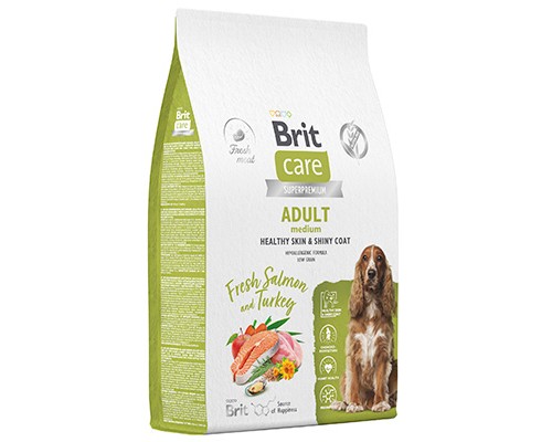 Brit Care Dog Adult M Healthy Skin&Shiny Coat, для собак средних пород Лосось и индейка 1,5кг